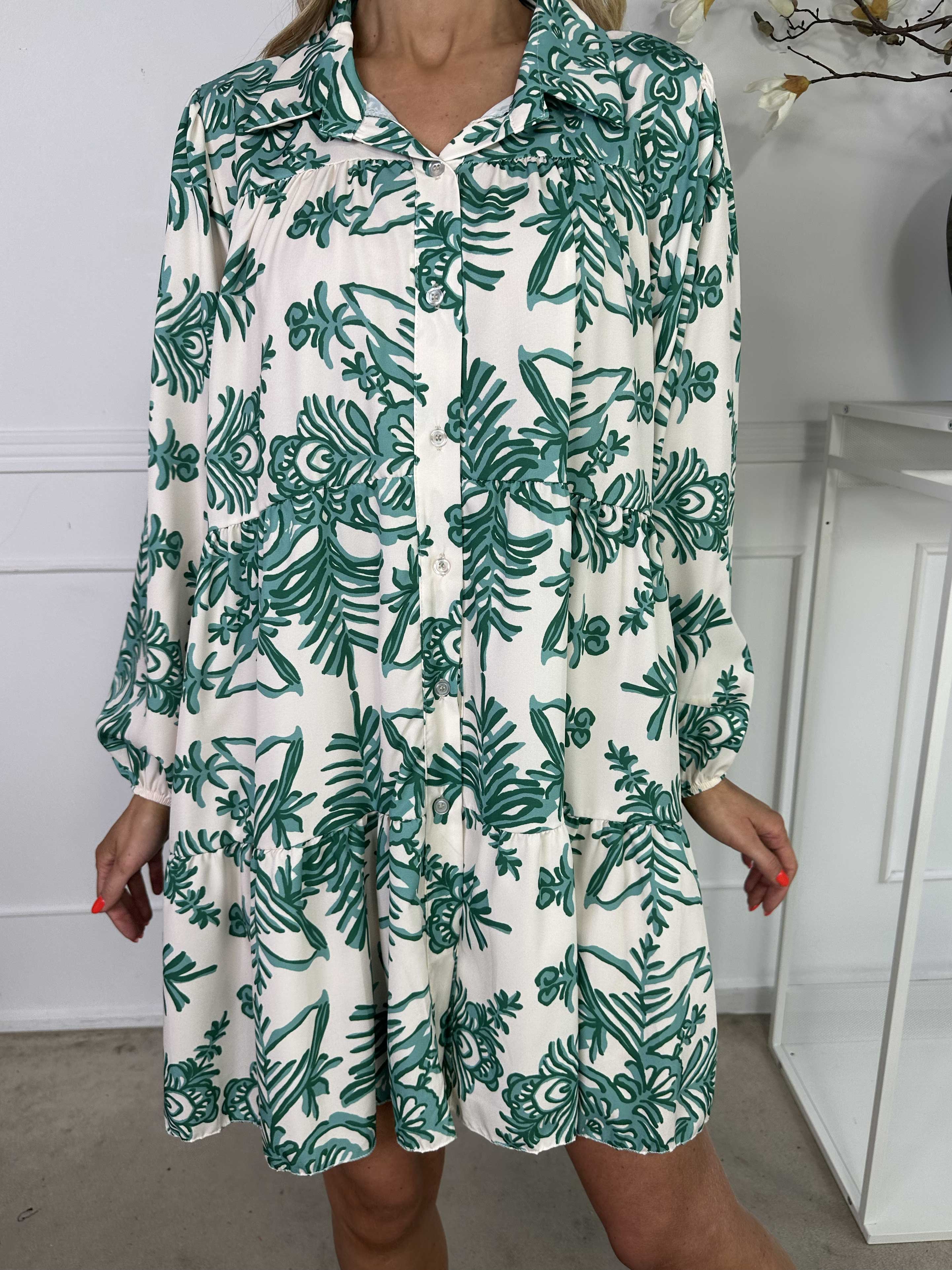 Sophie - Mönstrad skjortklänning i viskosblandning med volangkant